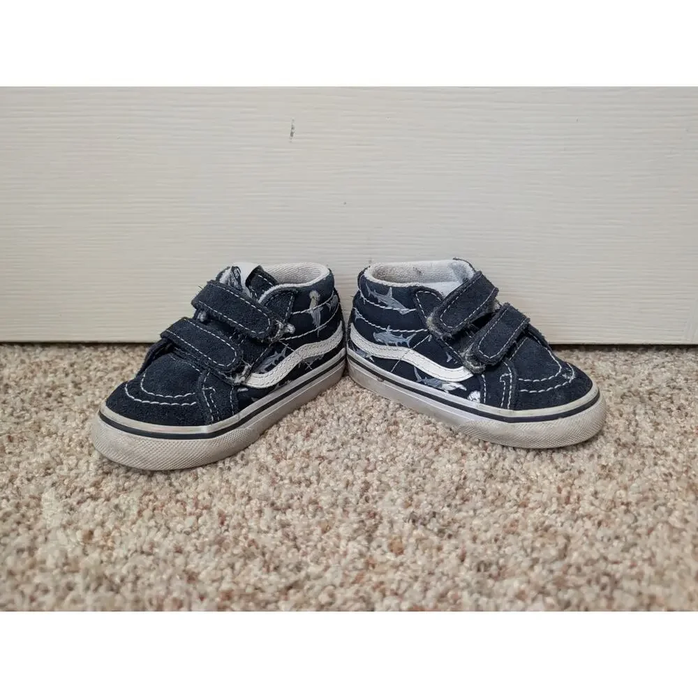 Vans Sk8-Hi Shark Navy Blue Canvas Toddler Size 5.5 High Top Sneakers Hook Loop
